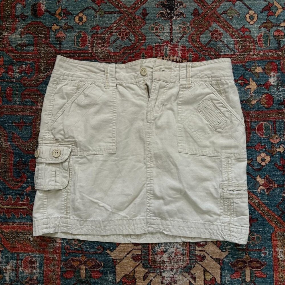 Cream and tan cargo mini skirt